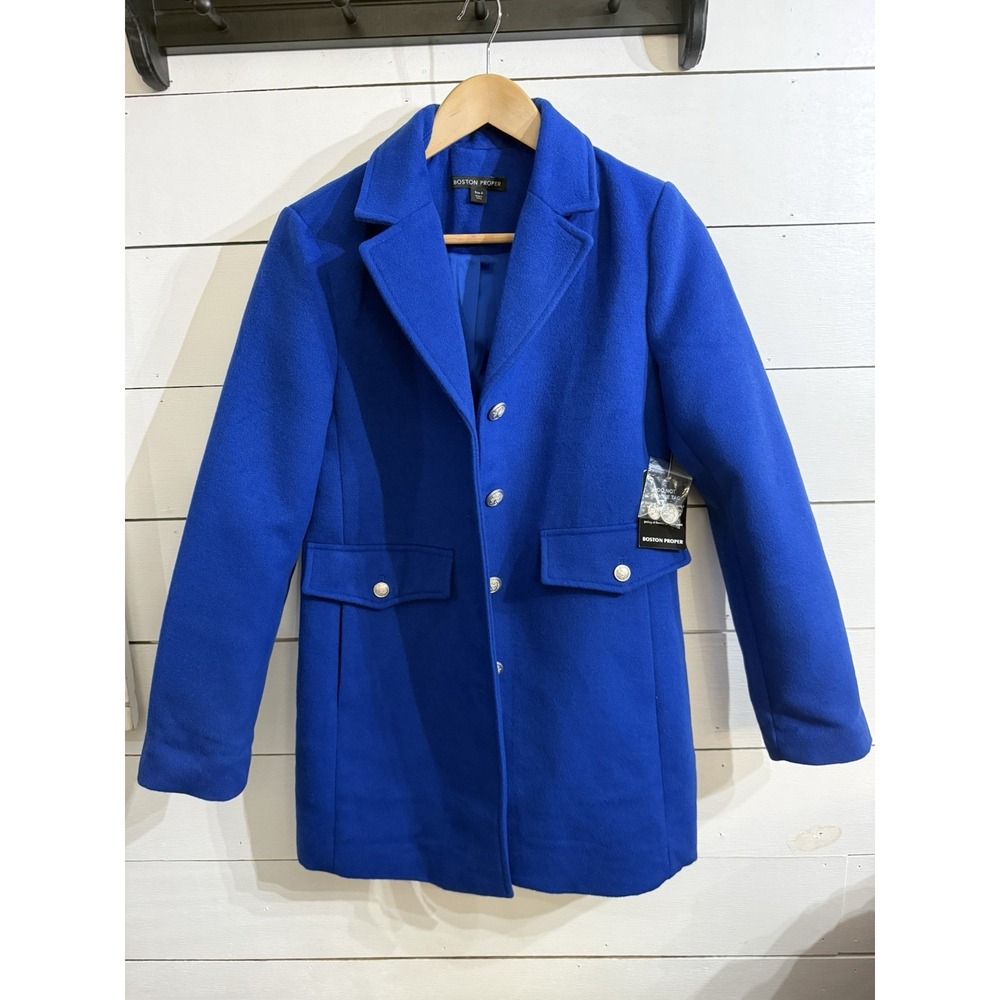 NEW Boston Proper Classic Tailored Top Coat Jacket Deep Ocean Blue Sz 4